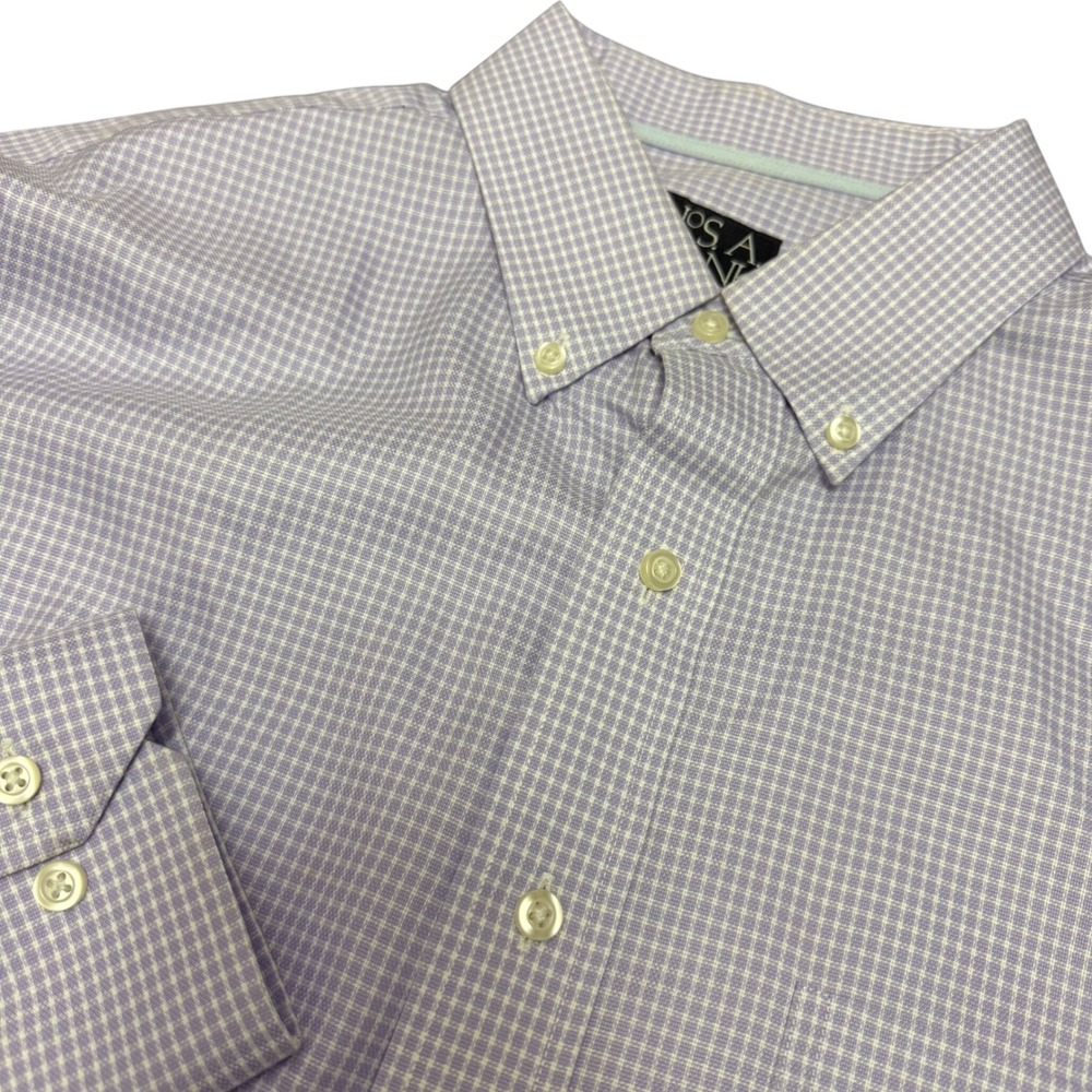 Jos A Bank Signature Collection Mens Large Tailored Fit Purple Check Shirt L/S